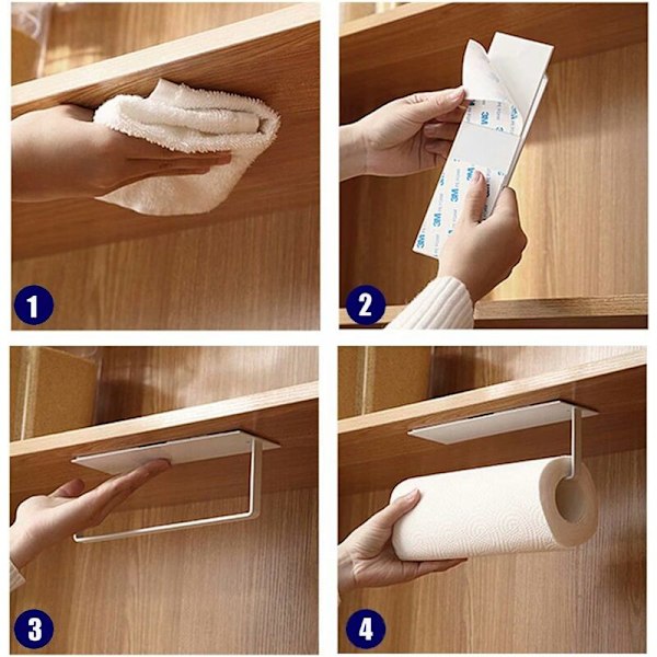Keittiöpaperiteline, paperiteline kaapin alle, valkoinen keittiöpaperiteline, ripustettava paperiteline, metallipaperiteline, itseliimautuva