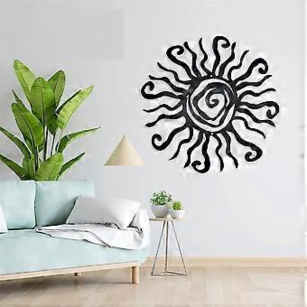 Sol Metall Veggkunst Utendørs Dekor - 30 cm Rustsikker Veggskulptur - Perfekt for Hage Svart