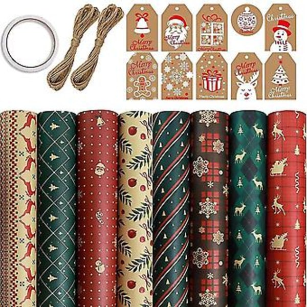 8 Ark Gavepapir, til Julebursdagsfest Gavepapir Gaveinnpakningspapir, gave G