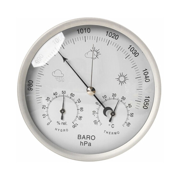 Analog Weather Station for Indoors and Outdoors with Stainless Steel Frame in Elegant Design - Consisting of Barometer, Hygrometer and Thermometer（M