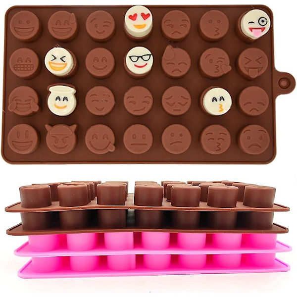 Søte Smiley Face Sjokolade Candy Silikonformer, Gjenbrukbare Uttrykk Isbitbrett Silikonform Til Baking-2 Pakker
