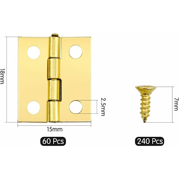 60 stk. Mini messinghængsler Minihængsler til miniature Små hængsler til æske med 240 stk. skruer til DIY æske Model legetøj Kunsthåndværk 18 x 15 mm