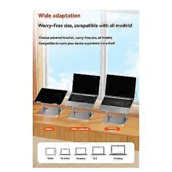 Justerbart aluminiumslegeringsstativ til tablets og bærbare computere op til 17 tommer, bærbar foldbar kølestøtte sort