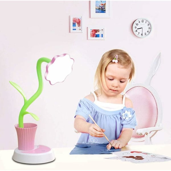 Børne skrivebordslampe, LED skrivebordslampe, berøringsfølsom dæmpbar senglampe, øjenlæselampe med penneholder, USB genopladelig børnebordlampe (Pink)