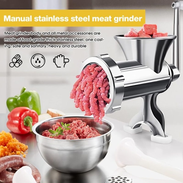 Manuel Kødhakker - Manuel Kødhakker, Pølsemaker, Bordstativ, Svin Kødhakker, Pølsefyldningstragt til Fremstilling af Hjemmelavede Hamburgerbøffer