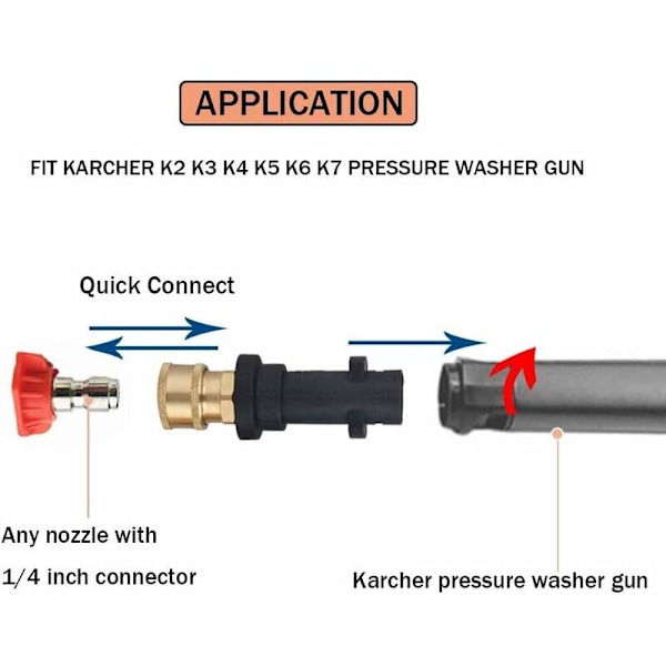 Adapter för högtryckstvättpistol med 1/4'' snabbkoppling Kompatibel med Karcher/Krcher-serien K2, K3, K4, K5, K6, K7-..