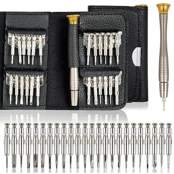 25 Pieces Screwdriver Set for PC, Glasses, Cell Phone, Watch, Digital Camera, Precision Screwdriver Repair Tool Kits with Black Leather Bag