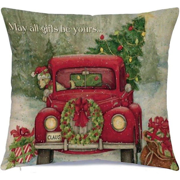 Set med 4 juleputetrekk, 18 x 18 tommer Xmas-serie putetrekk putetrekk putetrekk, bomull glidelås firkantet juledekorasjoner
