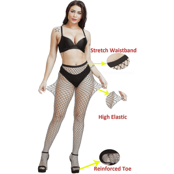 Plus Size Fishnet Strømper, Svarte Fishnets Strømpebukser Lårhøye Strømper Suspender Strømpebukse 4 Pakk