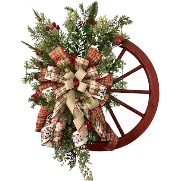 Julkrans för ytterdörren, julkrans med hjul, hängande julkrans, vintage tallkottar bärkrans dekorativ ytterdörr julkrans