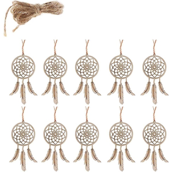 10 stk. Dream Catcher Ornament Dekoration, Håndlavet Træ Dream Catcher Vedhæng Træ Feather Vedhæng, Til Hjemmeindretning Soveværelse Cafe Træ