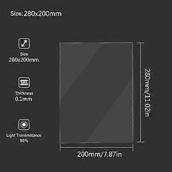 2 ST FEP-film Släppfilm för Mars/ANYCUBIC S/HALOT-ONE LCD SLA DLP 3D-skrivare, 200 x 280 x 0,1 mm