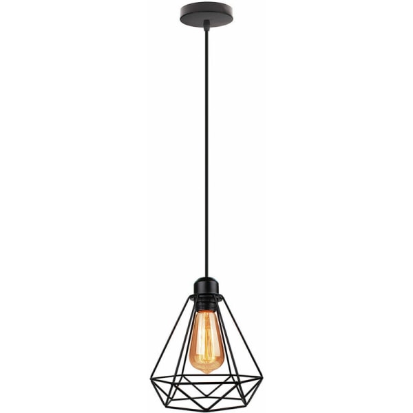 Industriell Retro Pendellampe Metall Diamant Bur Chandelier Svart Hengende Taklampe - 1 Pakke