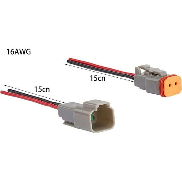 5 sett vanntett kontaktsett, 2-pin DT vanntett hann- og hunnkontakt, 2-polet bilkontakt, 2-leder 16AWG vanntett kontakt, for