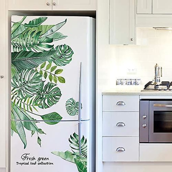 Grønne tropiske blade vægmærkat, natur palmeblade planter Wallsticker kunst vægmalerier, vandtæt gør-det-selv vægdekoration til soveværelset Stue Cl