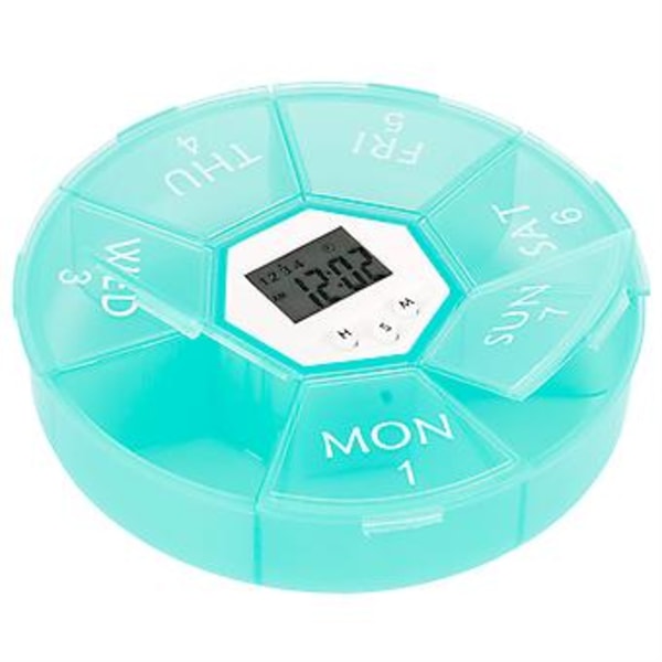 Bärbar Rund Form 7 Dagars Pillerask Medicinhållare Organizer Tablettpåminnare (Grön)