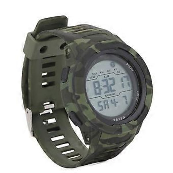 Digitalt sportsur til mænd: 50 m vandtæt med LED-baggrundsbelysning og camouflage-design til udendørsentusiaster