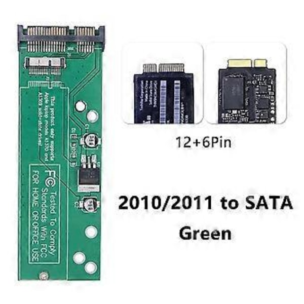 SSD - SATA -muunninkortti 2010 2011 6+12 Pin A1369 A1370 A1375 A1377 Vihreä