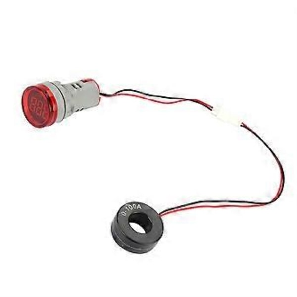 0-100A Digital Amperemeter AC Strömmätare Indikator LED Rund Lampa Signal (Röd)