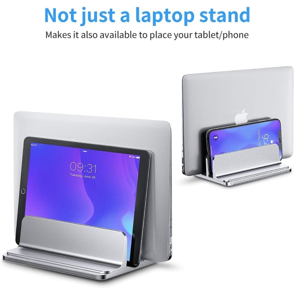 Justerbart dubbelt vertikalt stativ för bärbar dator - platsbesparande notebookställ i aluminium för Macbook Pro/air, Ipad, Samsung, Huawei, Surface, Dell, Hp