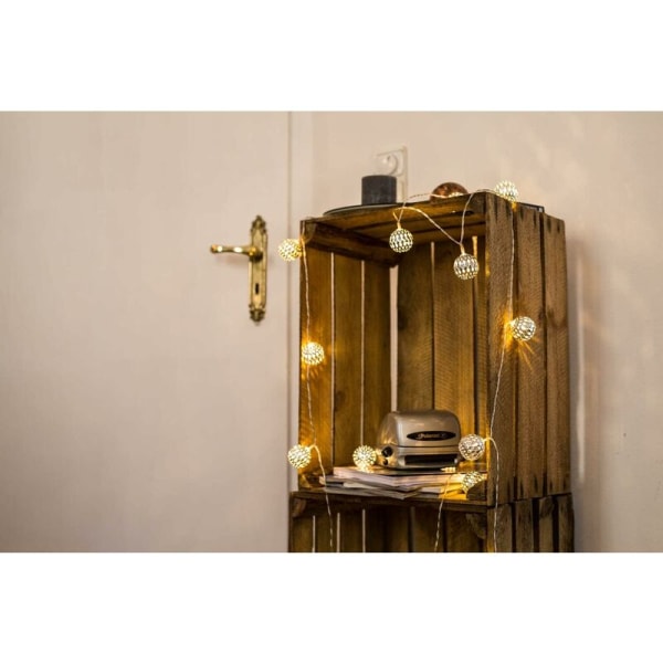 LED-snöreljus – Total längd 3M 20 varmvita lysdioder Silverkula ljusslinga Marockansk orientalisk stil – Inget batteribyte (kontakt)