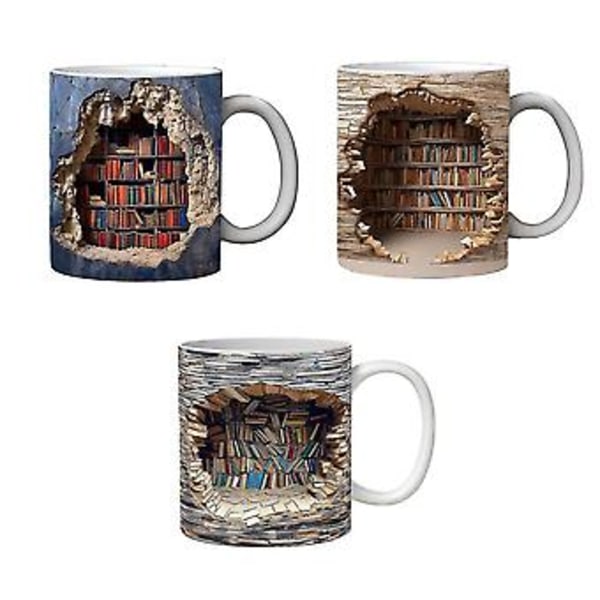 3D Bogreol Krus Bibliotek Bogreol Krus, Bogelsker Keramisk Krus, 2023 Nyeste
