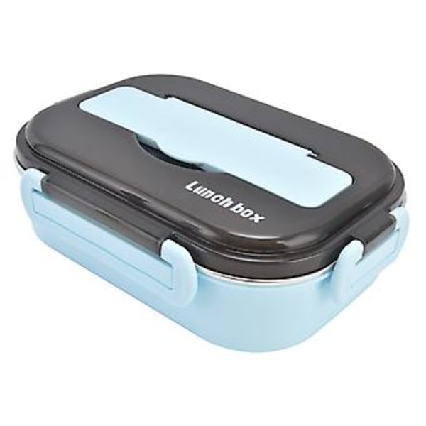 1L Bento Box 304 Rustfrit Stål Rum Inddeling Lækagesikker Bærbar Termisk Madkasse med Spisepinde Ske til Picnic Blå