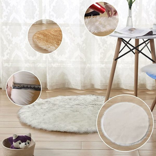 Faux pälsfårskinn matta Faux fleece stolsöverdrag sittdyna mjuk fluffig lurvig matta för vardagsrum sovrum soffa golvmattor (vit, 9