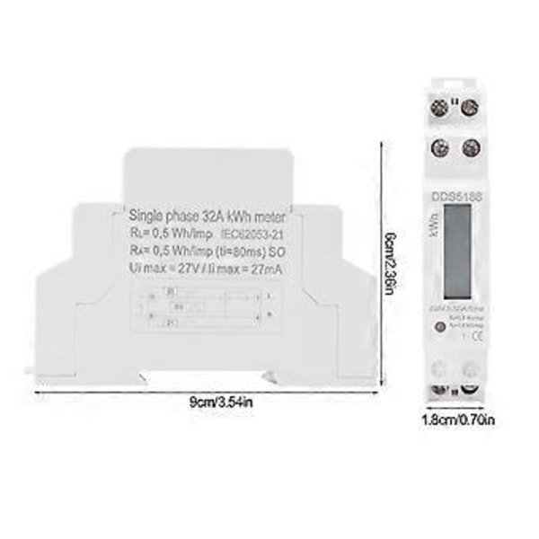 Digital LCD 220V Enkeltfaset Din Skinne Elektrisk Måler 5-32A Elektronisk KWh Måler