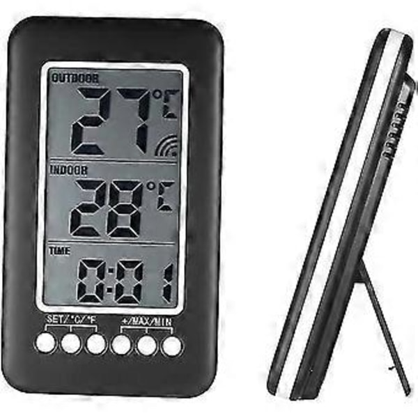 Trådlös inomhustermometer, LCD / Digital Inomhus/utomhus Termometer Tidsklocka Temperaturmätning Med Sändare Hy