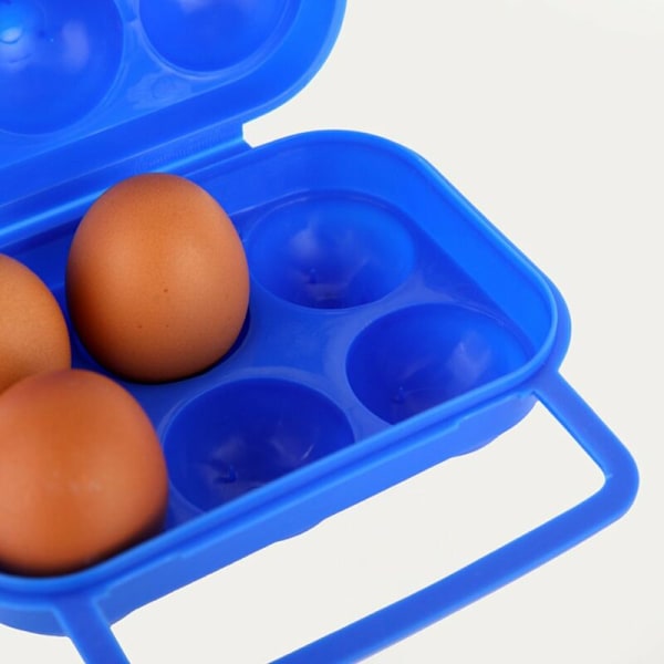Utendørs bærbar camping 6 egg bærebeholder etui egg bæreholder egg oppbevaringsboks etui med håndtak blå
