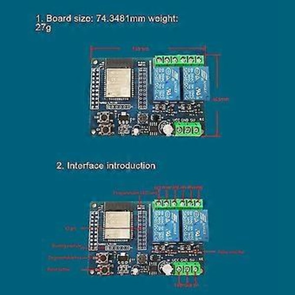 Dubbelkanal Wifi Relämodul Esp32-wroom Utvecklingskort
