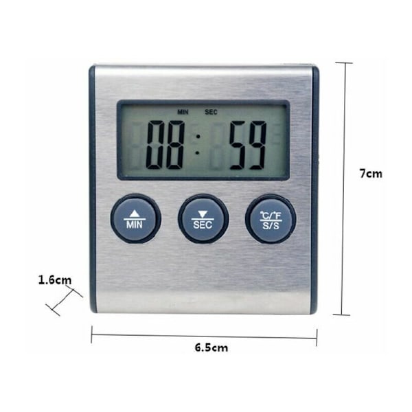 Stort LCD digitalt køkkentermometer Lang sonde til grill ovn kød madlavning temperatur alarm timer værktøj