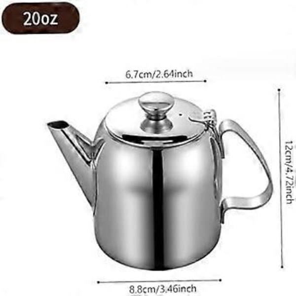 Rustfri stål tekande 590 ml spildsikker metaltekande med kort lige tud koldtvandskande kaffekedel tekedel