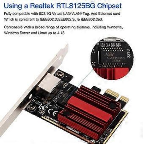 2.5G PCIE till RJ45 Nätverkskort RTL8125B Chip 100/1000Mbps 2.5Gbps Ethernet Trådbunden LAN-kontrolleradapter för Win7/8/10/11