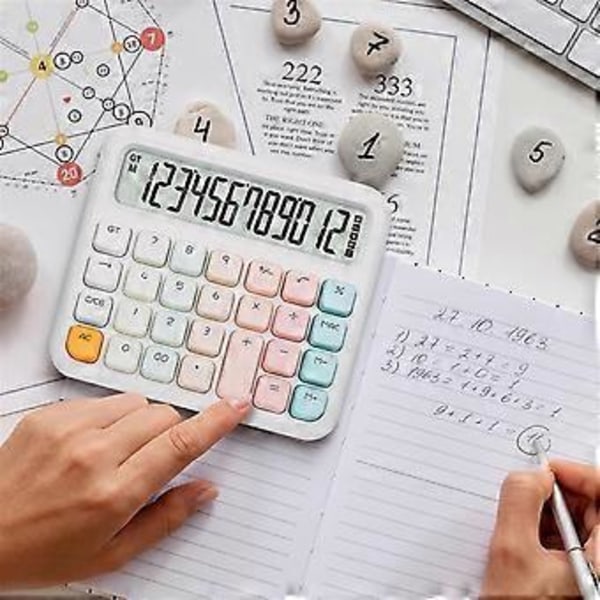 Bordregner med 12-cifret display, sødt og ergonomisk design med stor LCD-skærm til hjemmet, skolen og kontoret
