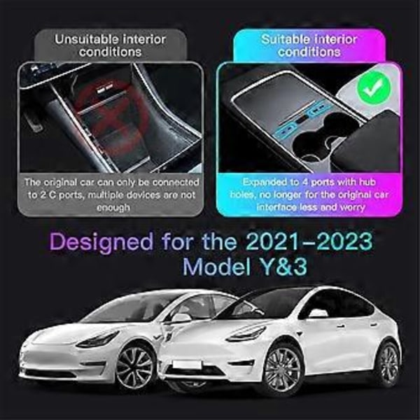 Kevyt 27W pikalaturi USB-keskitin Model 3 Model Y 2021-2023 -malleille aukolla varustetulla älykkäällä telakointiasemalla