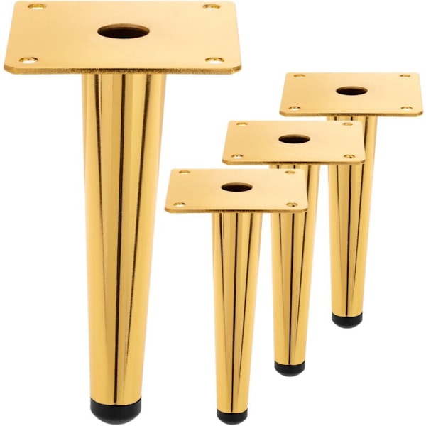 Set of 4 straight conical furniture feet with non-slip protection 15cm gold color