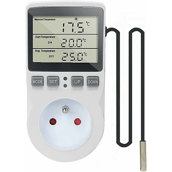 Plug Thermostat Digital Temperature Controller Heating Cooling with Probe, Lcd Plug Temperature Controller Timer for Aquarium Incubator Greenhouse