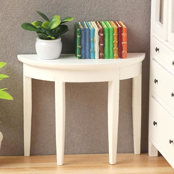 Miniatyyrinen puinen sivupöytä Nukketalo Tee pöytä Puolipyöreä pöytämalli 1: 12
