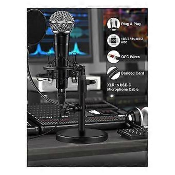 XLR - USB C -kaapeli, USB C - XLR -kaapeli puhelimesta mikrofoniin, XLR - USB -kaapeli tabletille, kannettavalle tietokoneelle ja muille Type C -laitteille (1,8 m)