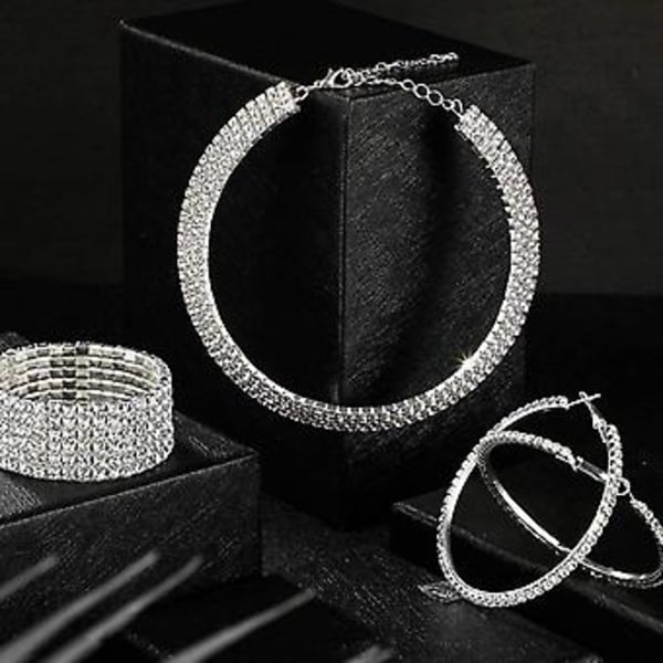 Brude Krystal Rhinestone Smykkesæt Halskæde Armbånd Hoop Øreringe Til Bryllupsfest (d-4)