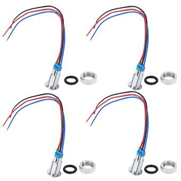 4 Set 8mm Förkopplade LED, 2-Färgs Röd & Blå, Vattentät, 36V Runda Metallampor, Gemensam Katod, Hållbar Utomhus- & Inomhusbruk