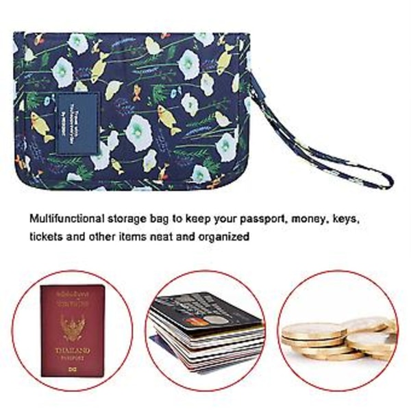 Multifunktionell Reseplånbok Passfodral Organizer för Kort Biljetter Pengar (Blå)