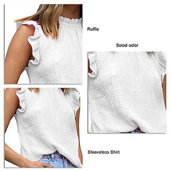 Sommer Ruffle Ermeløs Skjorte Moderne Ensfarget Casual Tanktopper Bluse for Daglig Arbeid Beige S