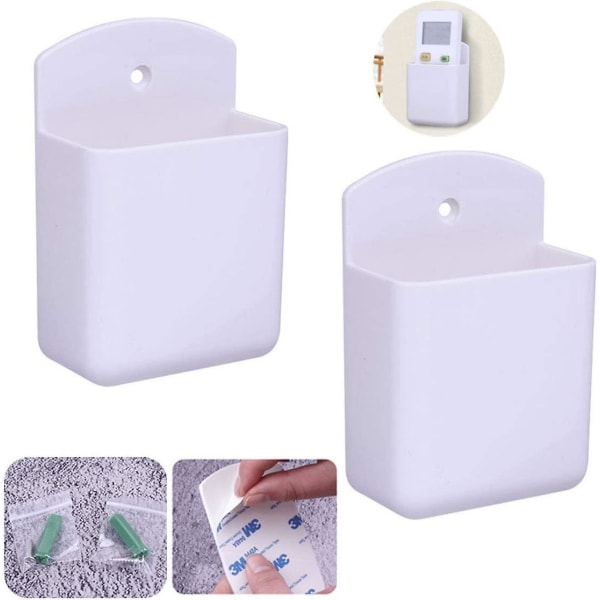 Universal fjärrkontrollhållare väggfäste, 2-pack, självhäftande mediakontrollorganisationsbox för kontor, sovrum och vardagsrum (vit)