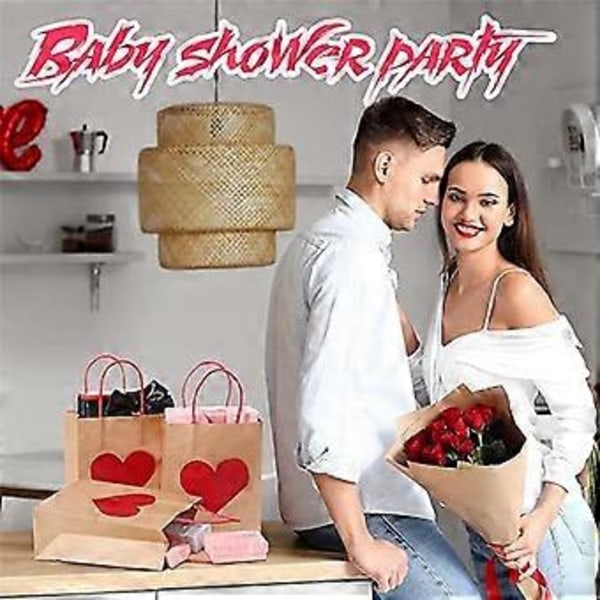 E 24 stk Valentinsdag Gaveposer, Godteposer med Håndtak Hjerte Kjærlighet Papirposer for Bryllup og Valentinsdag