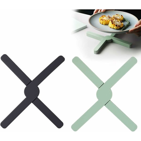Sæt med 2 silikoneunderlag i krydsform til varme retter, sammenklappelige, skridsikre og varmebestandige 430°F-Fei Yu