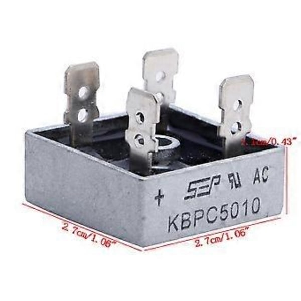 5 x KBPC5010 1000V 50A Metalhus 4-benet Enkeltfaset Diode Bro Ensretter