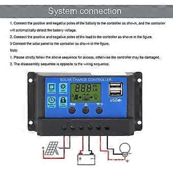 Aurinkopaneeliohjain LCD-näyttö Akun latauksen ohjaus Kaksois-USB-ulostulo 12V/24V 30A